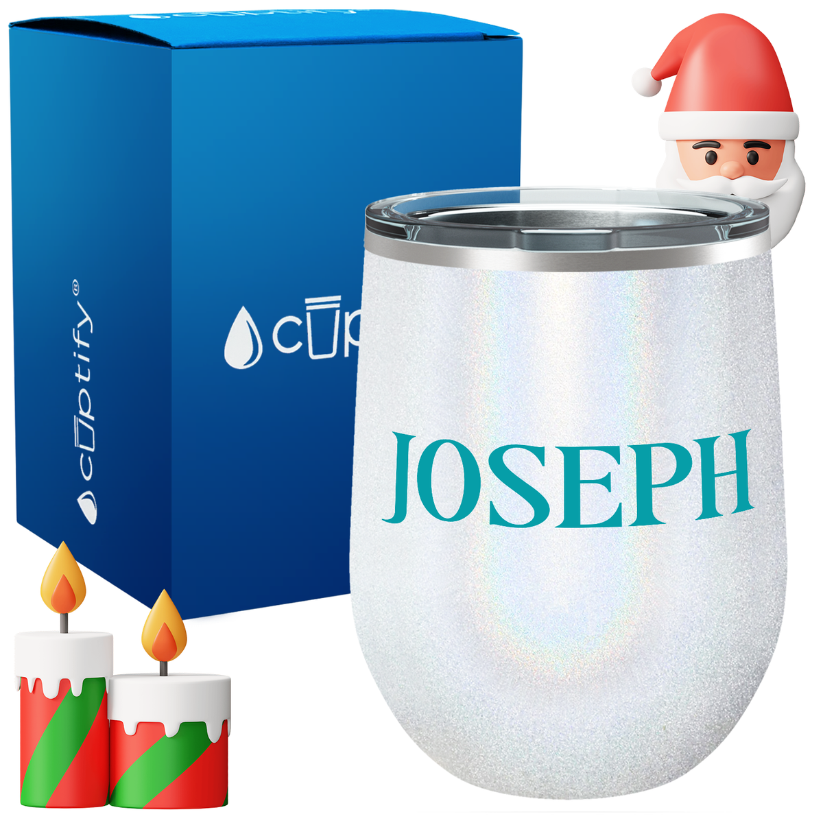 Personalized Merry Christmas Font on 12oz Wine Tumbler