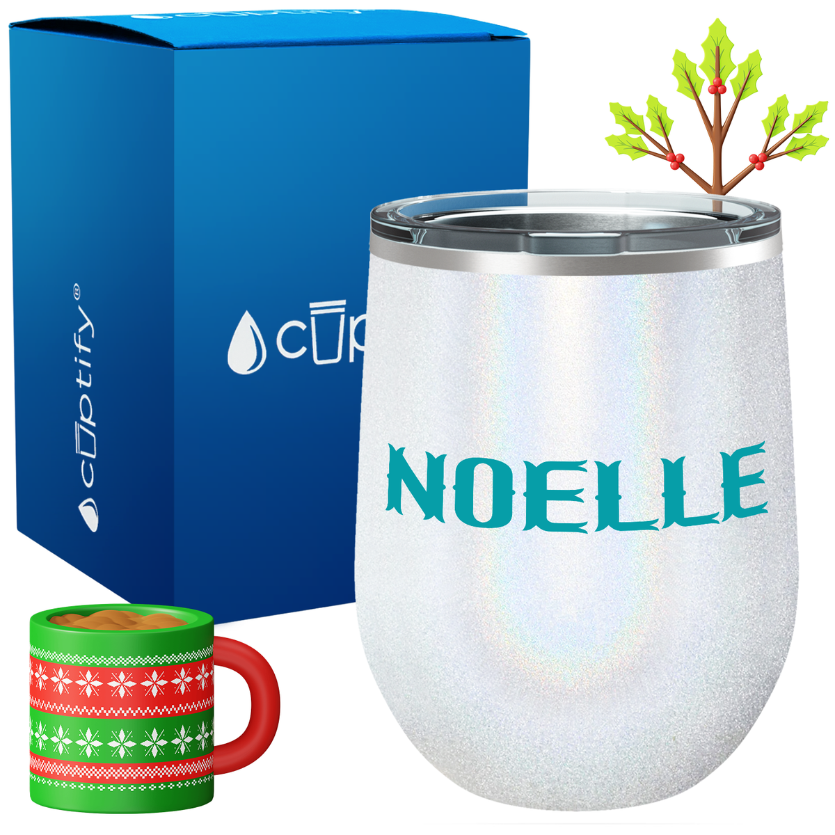 Personalized Claus Christmas Font on 12oz Wine Tumbler