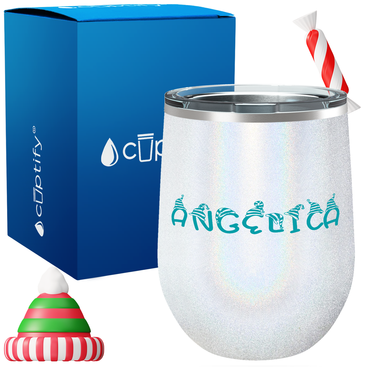 Personalized Elfen Christmas Font on 12oz Wine Tumbler