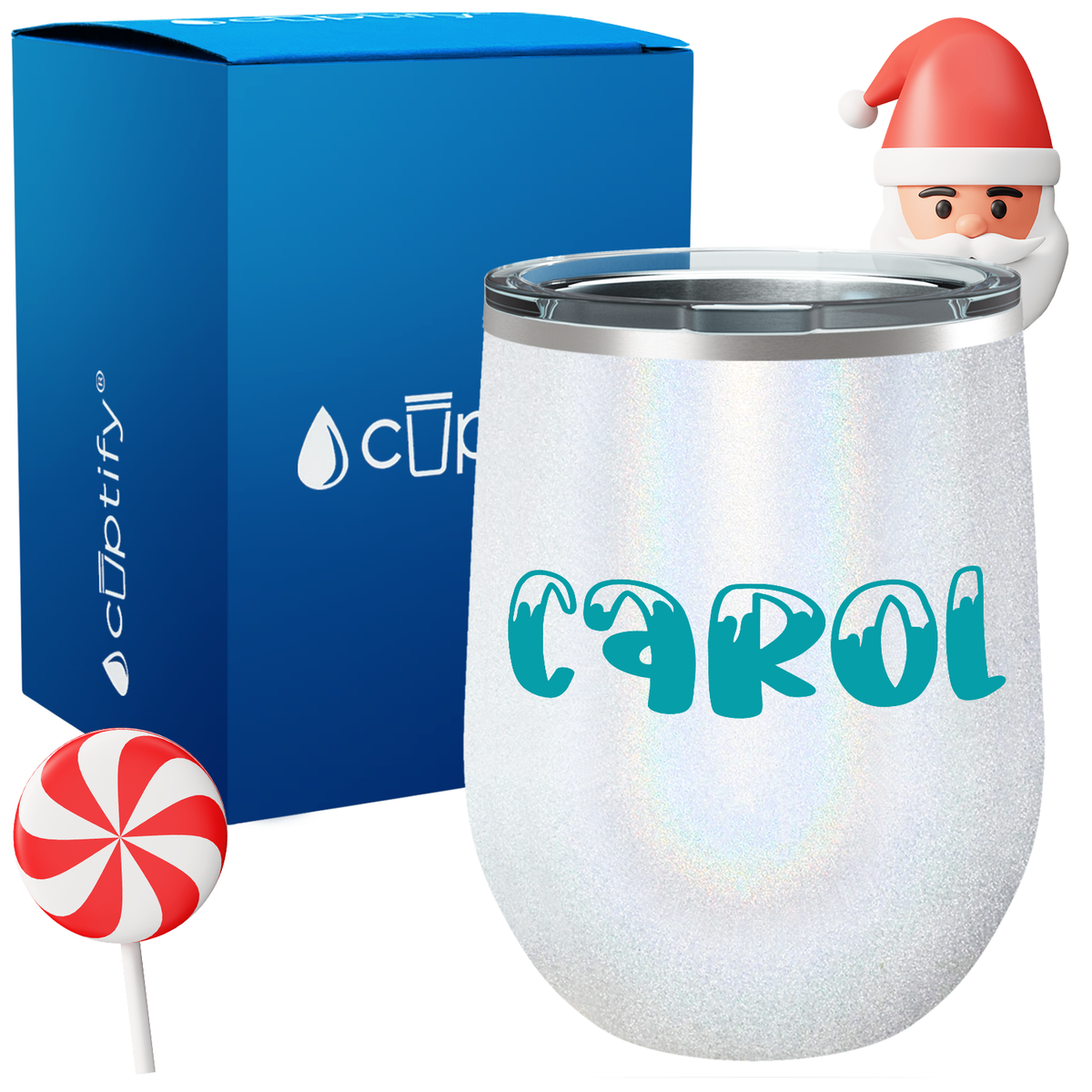 Personalized Frosty Christmas Font on 12oz Wine Tumbler