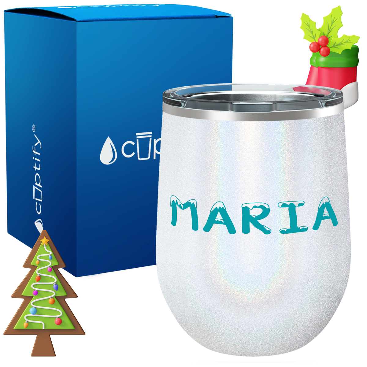 Personalized Snowy Christmas Font on 12oz Wine Tumbler