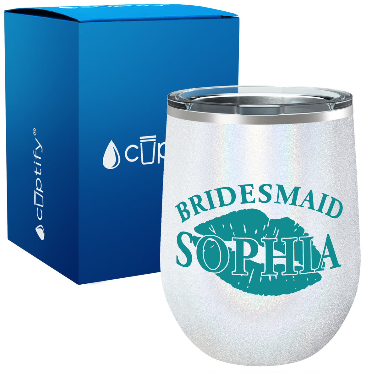 Personalized Bridesmaid Kissing Lips 12oz Bridal Shower Wine Tumbler