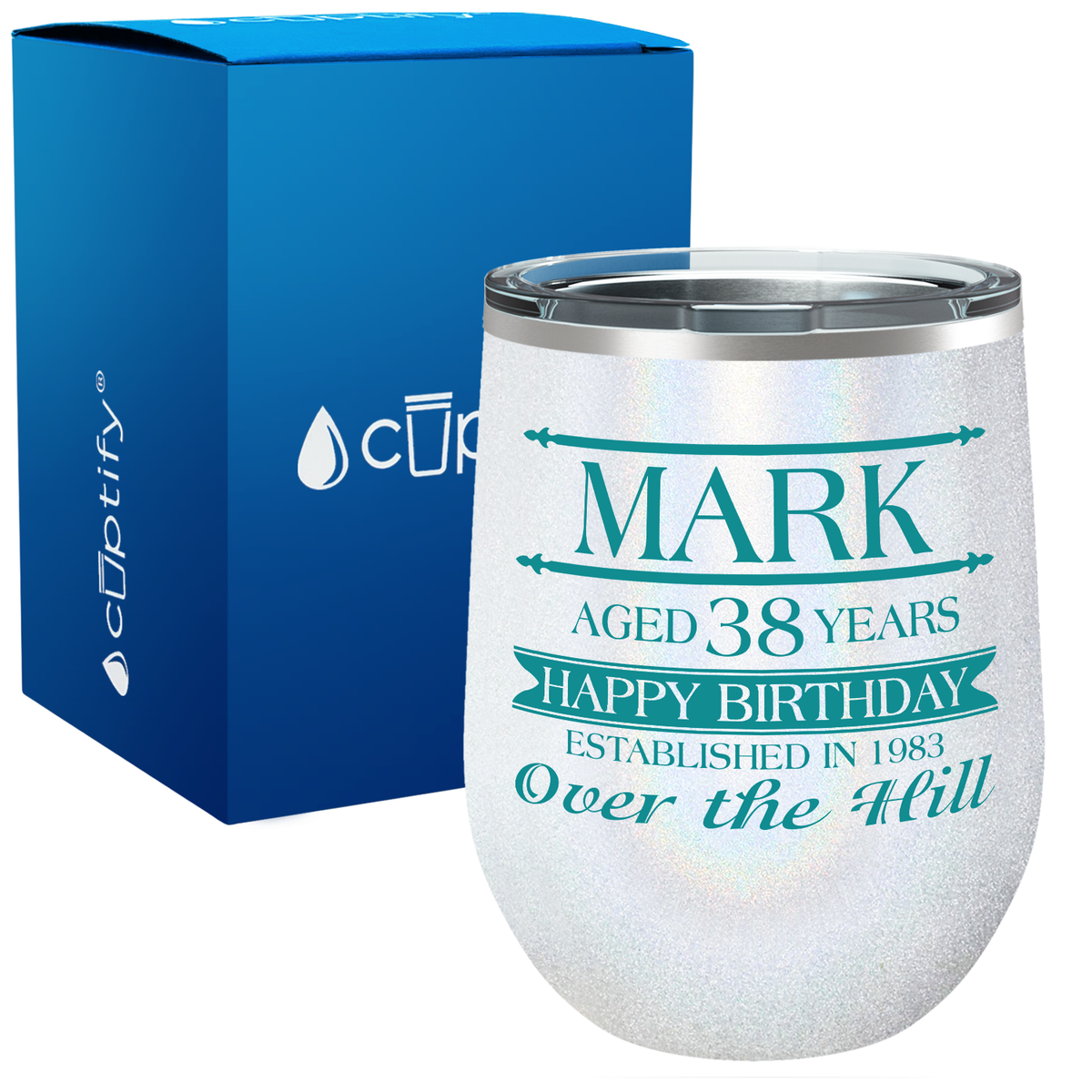 Personalized Over the Hill Birthday Established 12oz Birthday Wine Tumbler