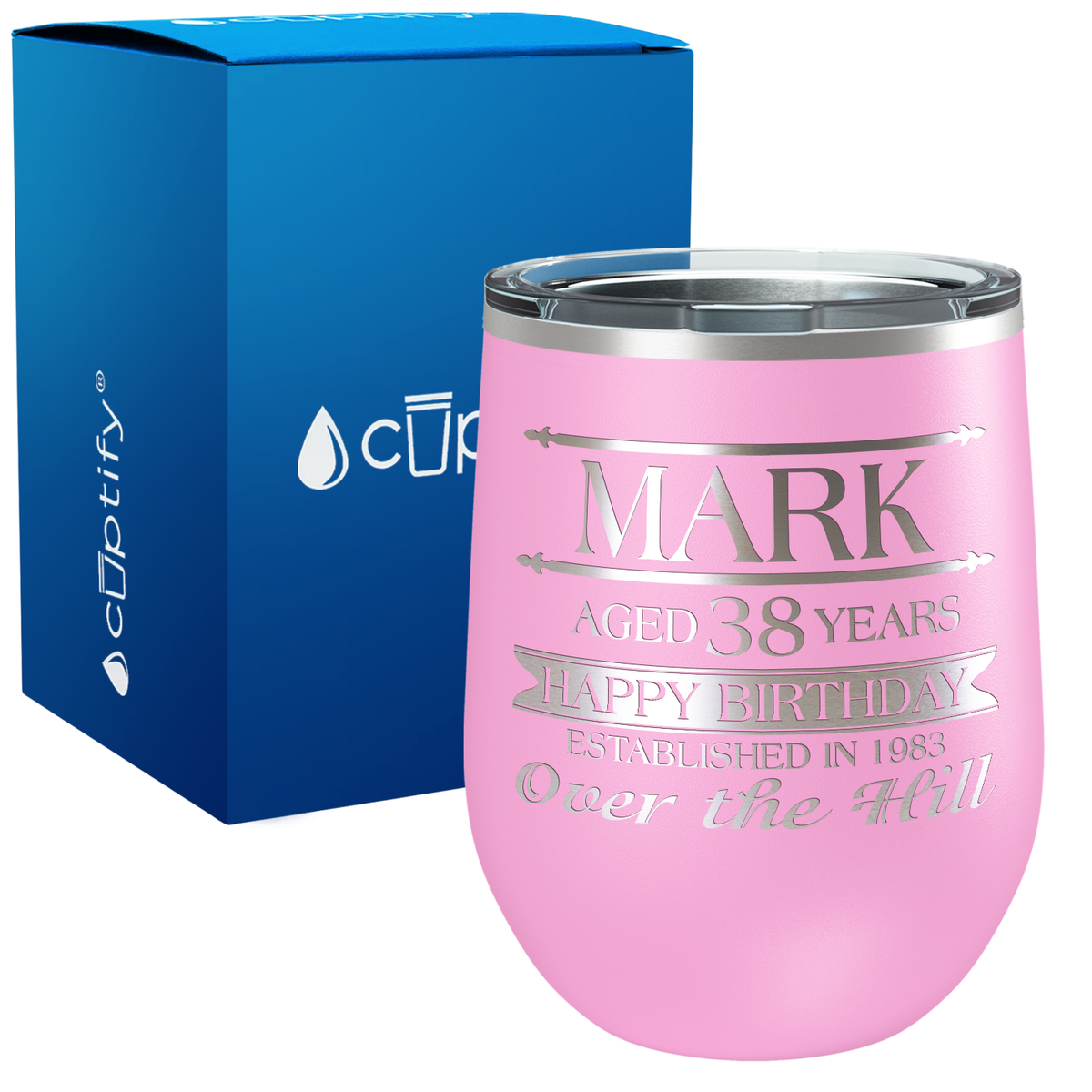 Personalized Over the Hill Birthday Established 12oz Birthday Wine Tumbler