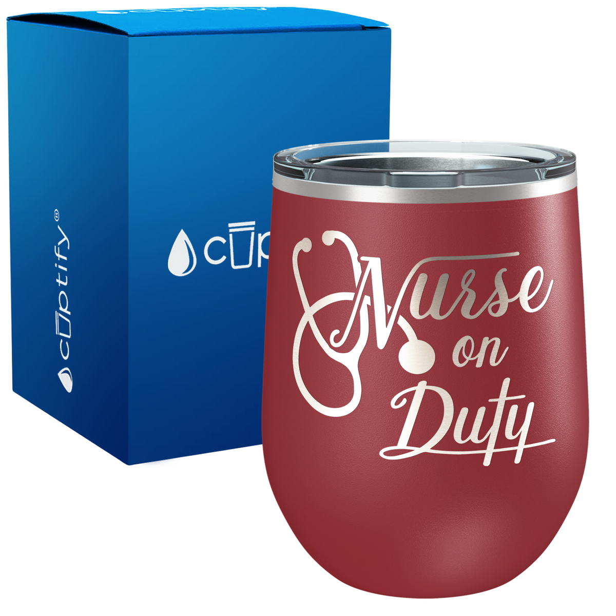 Nurse on Duty with Stethoscope 12oz Nurse Wine Tumbler