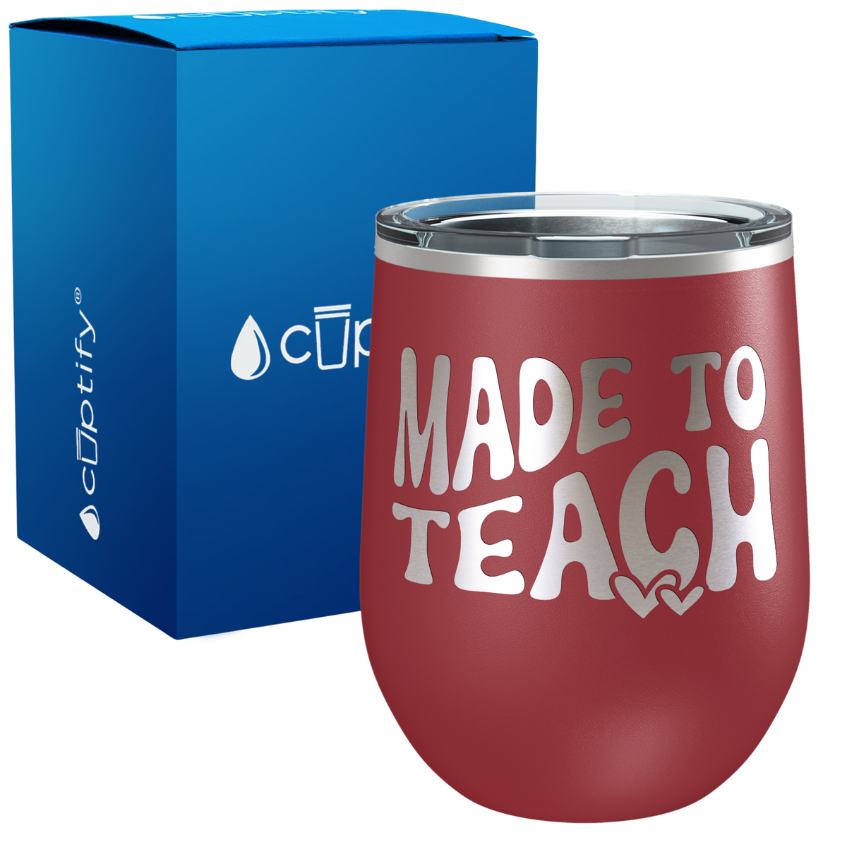 Made to Teach with Hearts 12oz Teacher Wine Tumbler