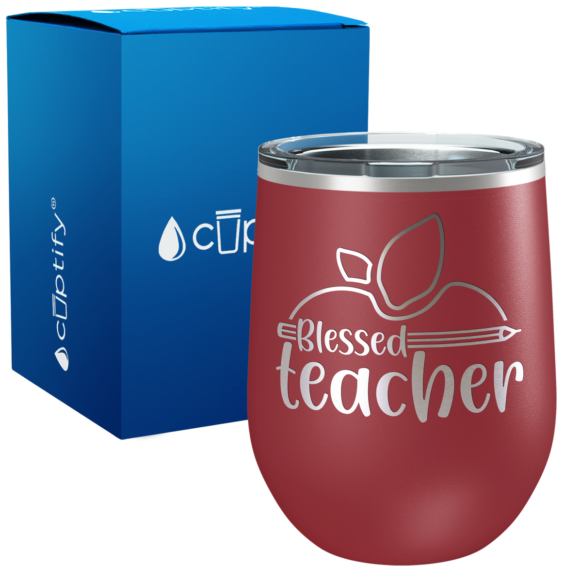 Blessed Teacher with Apple and Pencil 12oz Teacher Wine Tumbler