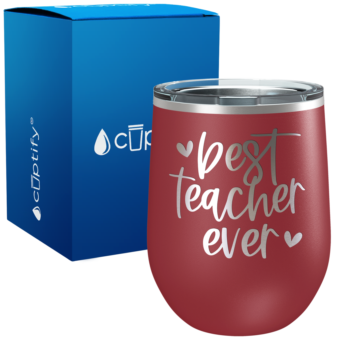Best Teacher Ever with Hearts 12oz Teacher Wine Tumbler