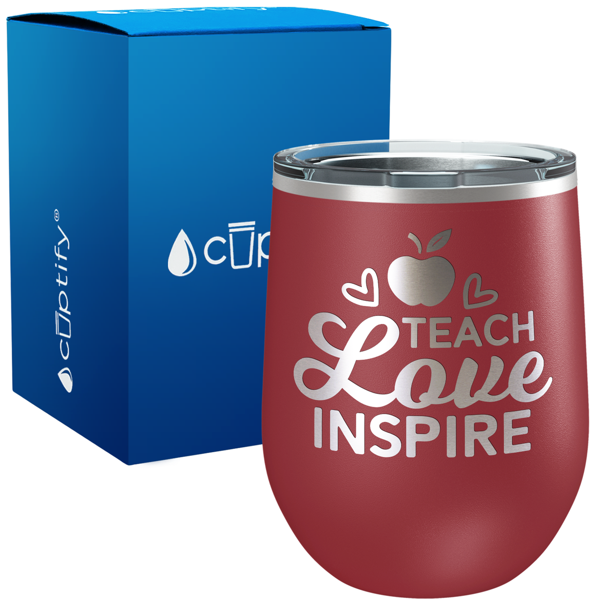 Teach Love Inspire with Apple 12oz Teacher Wine Tumbler