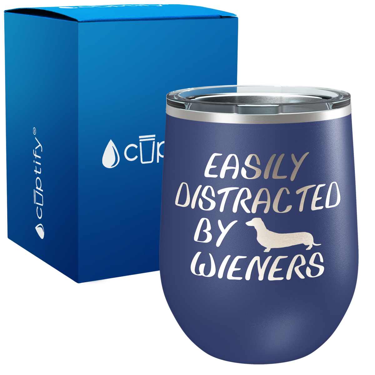 Easily Distracted by Wieners 12oz Dog Wine Tumbler