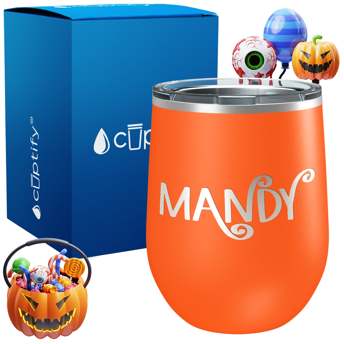 Personalized Curly Spooky Style 12oz Halloween Wine Tumbler