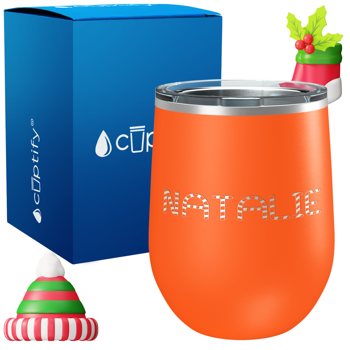 Personalized Candy Canes Christmas Font on 12oz Wine Tumbler