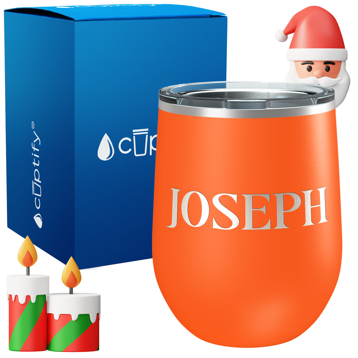 Personalized Merry Christmas Font on 12oz Wine Tumbler