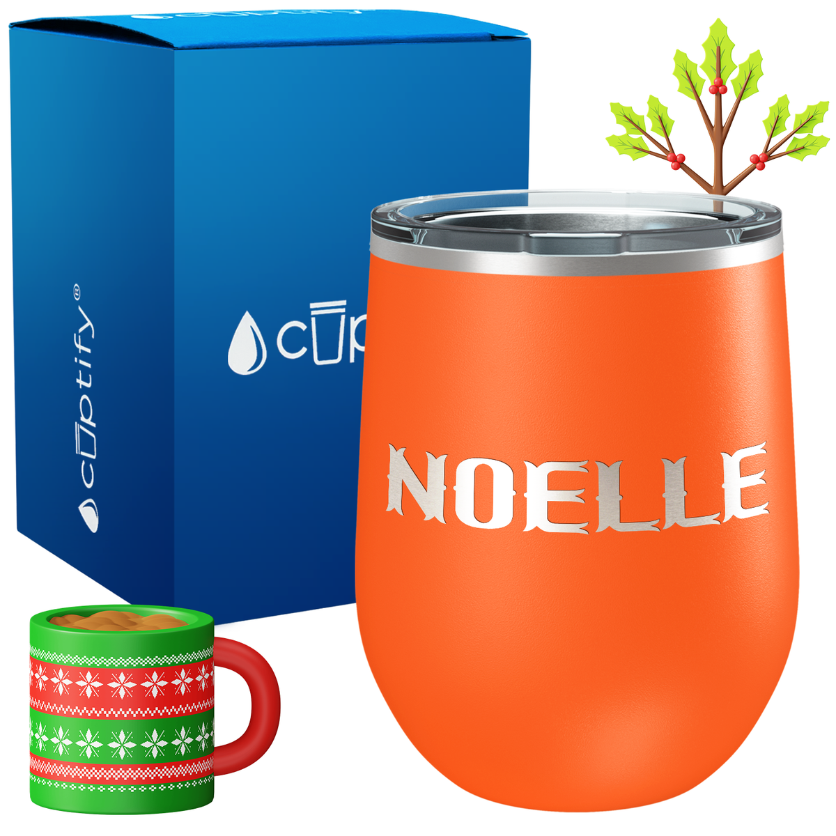 Personalized Claus Christmas Font on 12oz Wine Tumbler