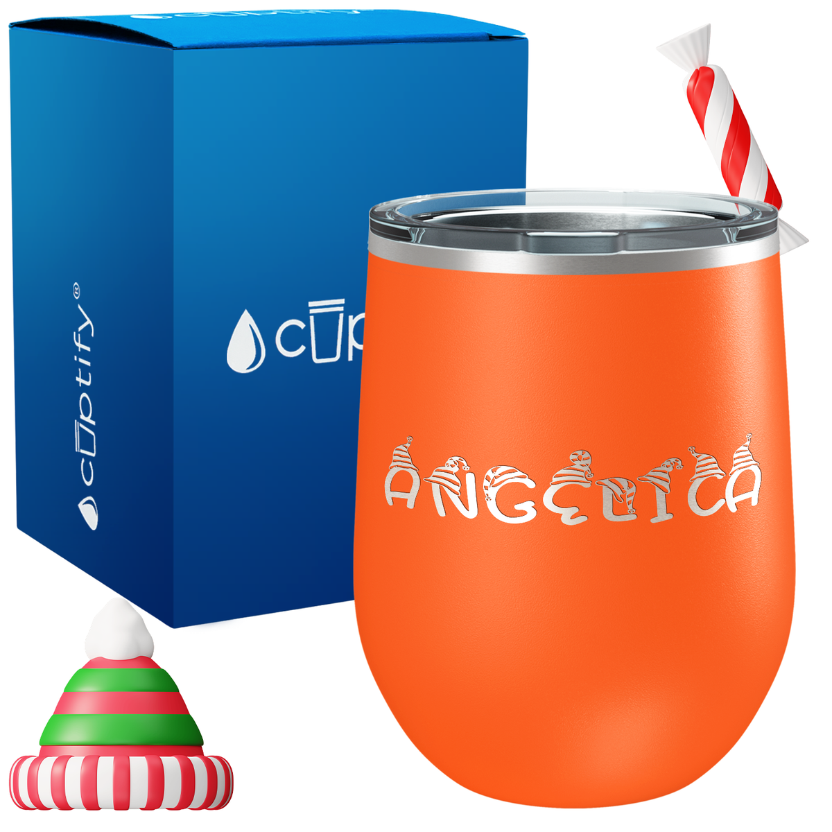 Personalized Elfen Christmas Font on 12oz Wine Tumbler