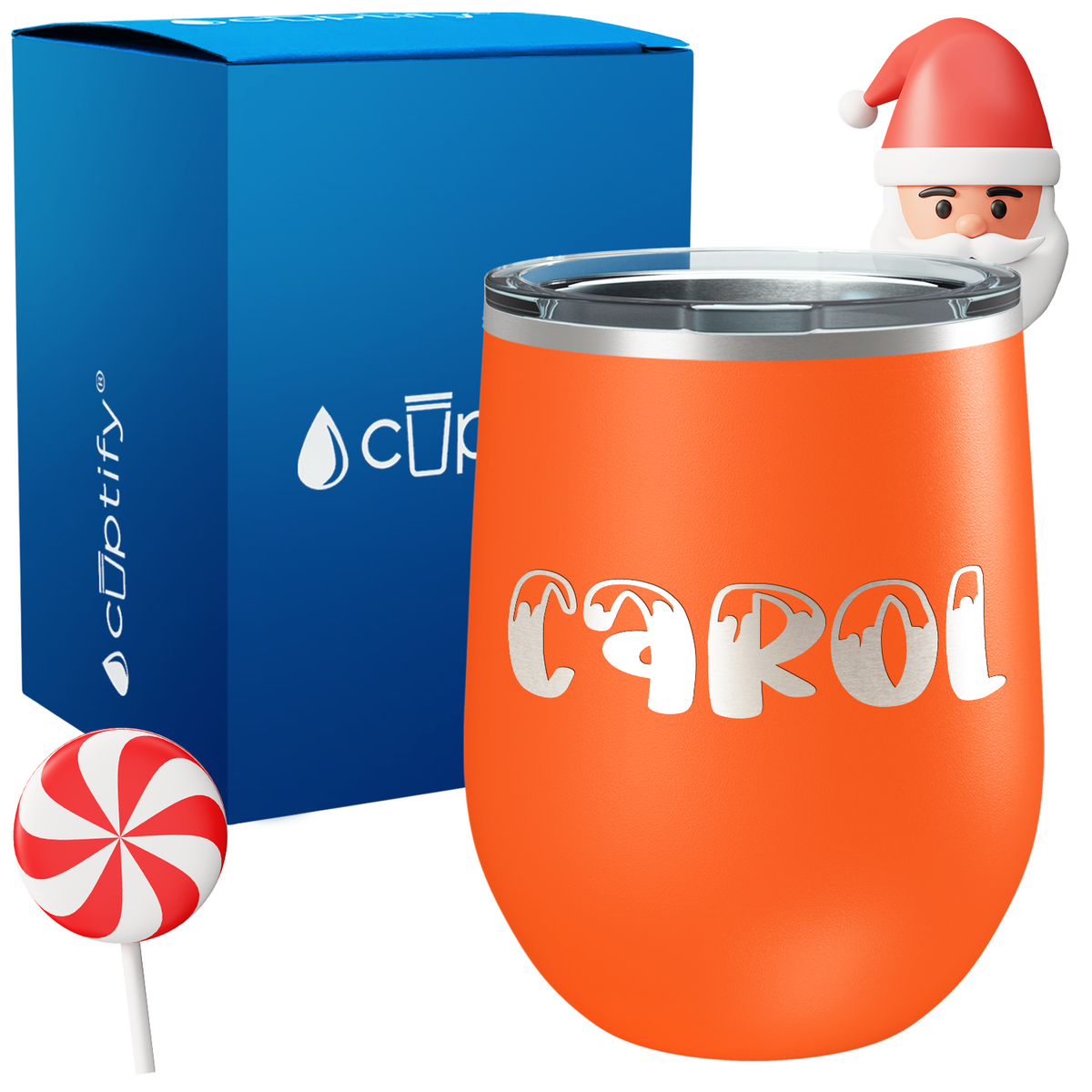 Personalized Frosty Christmas Font on 12oz Wine Tumbler