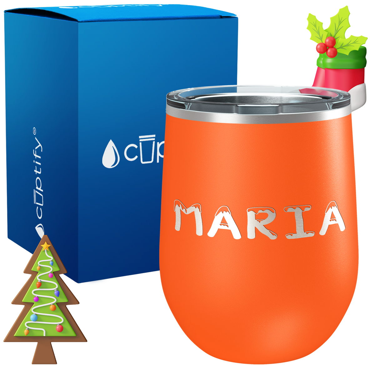 Personalized Snowy Christmas Font on 12oz Wine Tumbler