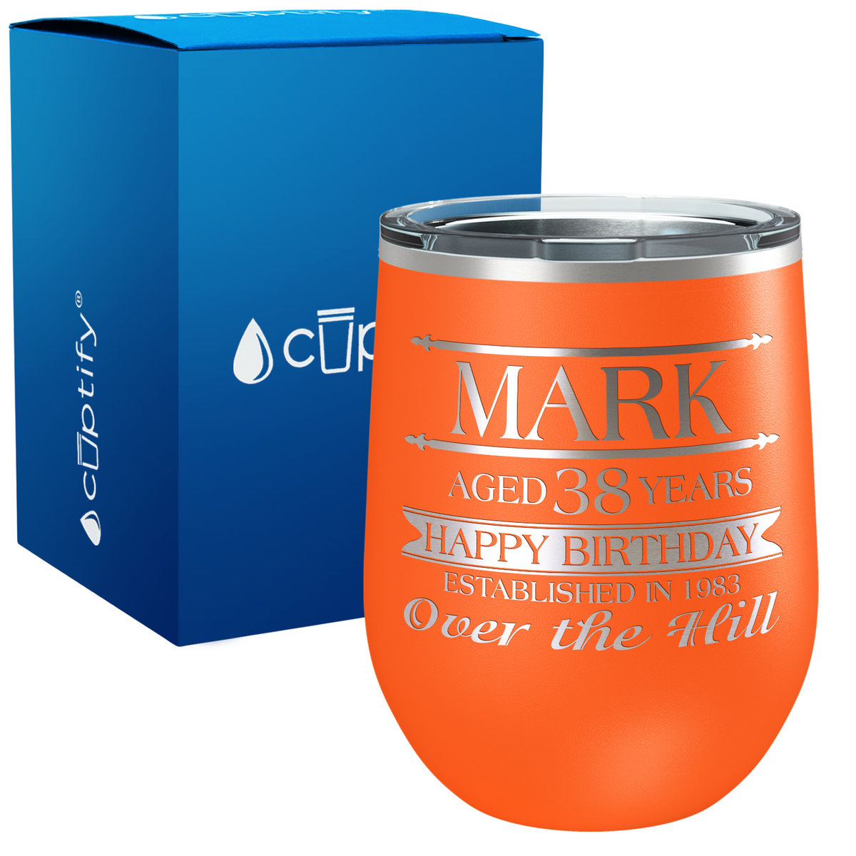 Personalized Over the Hill Birthday Established 12oz Birthday Wine Tumbler