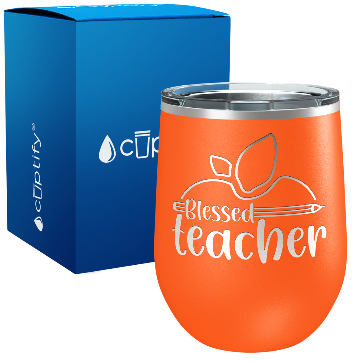 Blessed Teacher with Apple and Pencil 12oz Teacher Wine Tumbler