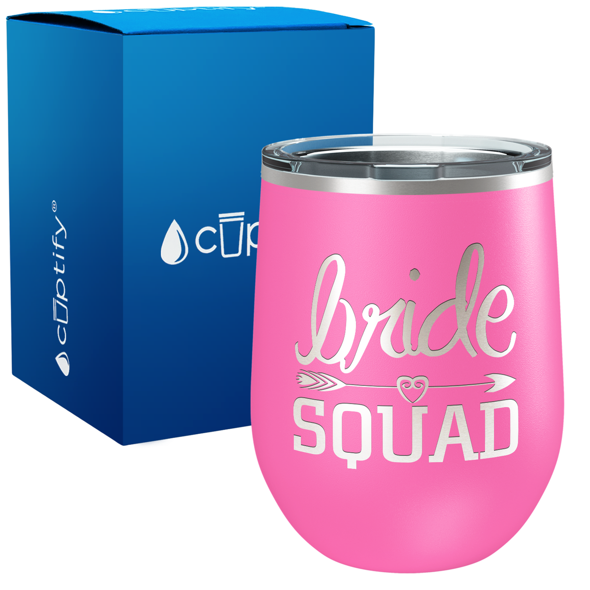Bride Squad Heart Arrow 12oz Bridal Shower Wine Tumbler