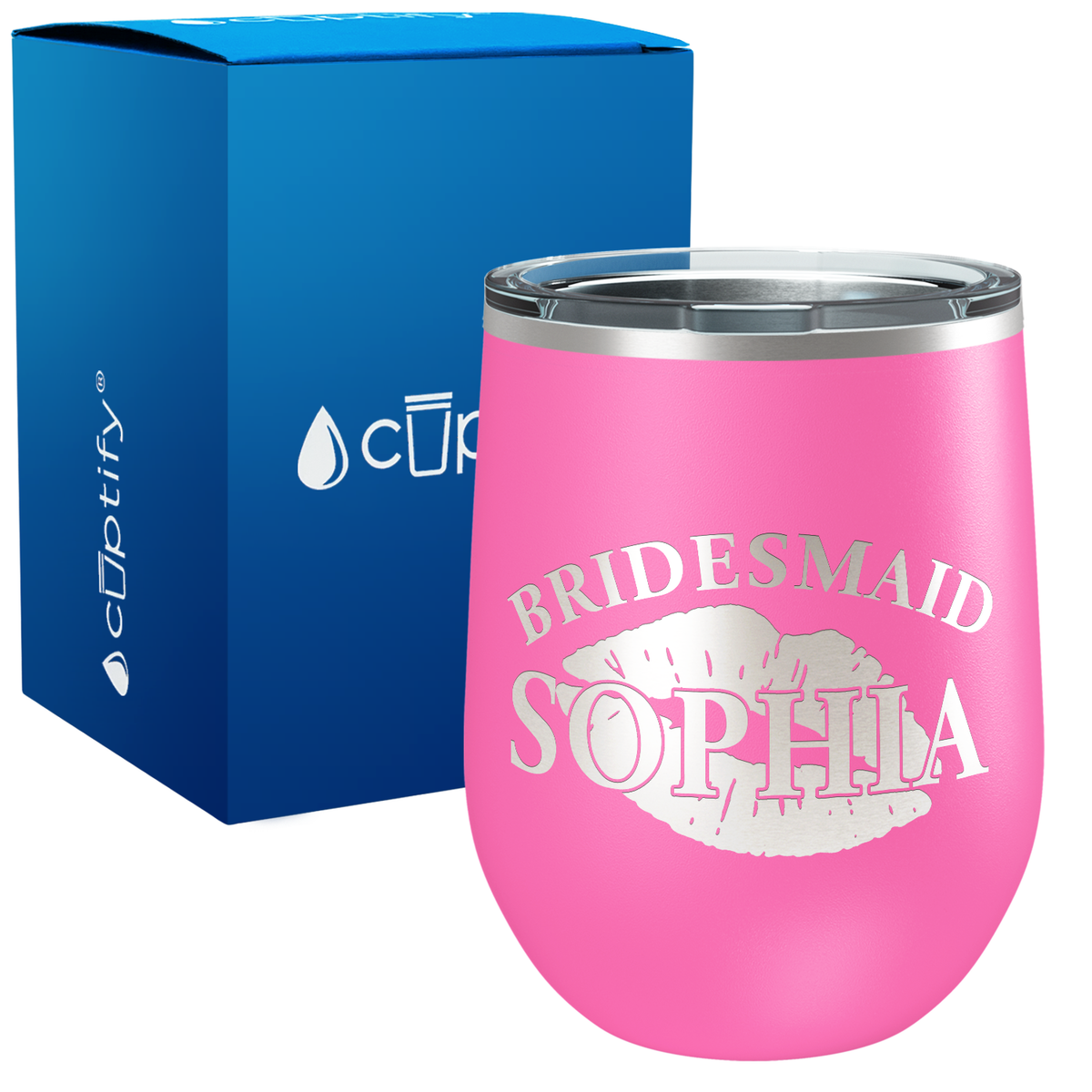 Personalized Bridesmaid Kissing Lips 12oz Bridal Shower Wine Tumbler