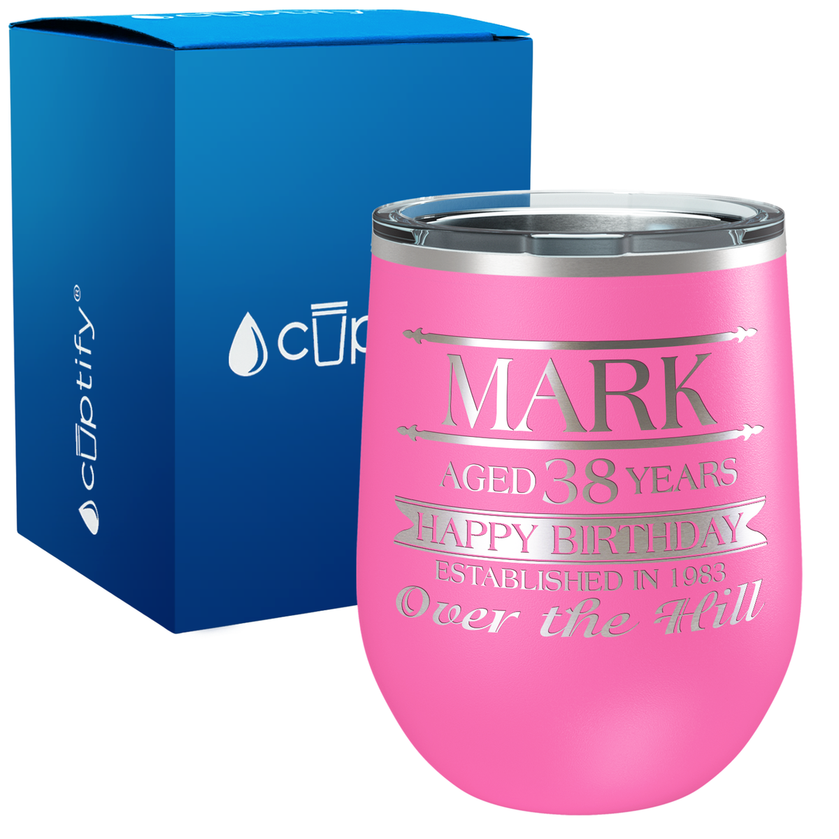 Personalized Over the Hill Birthday Established 12oz Birthday Wine Tumbler