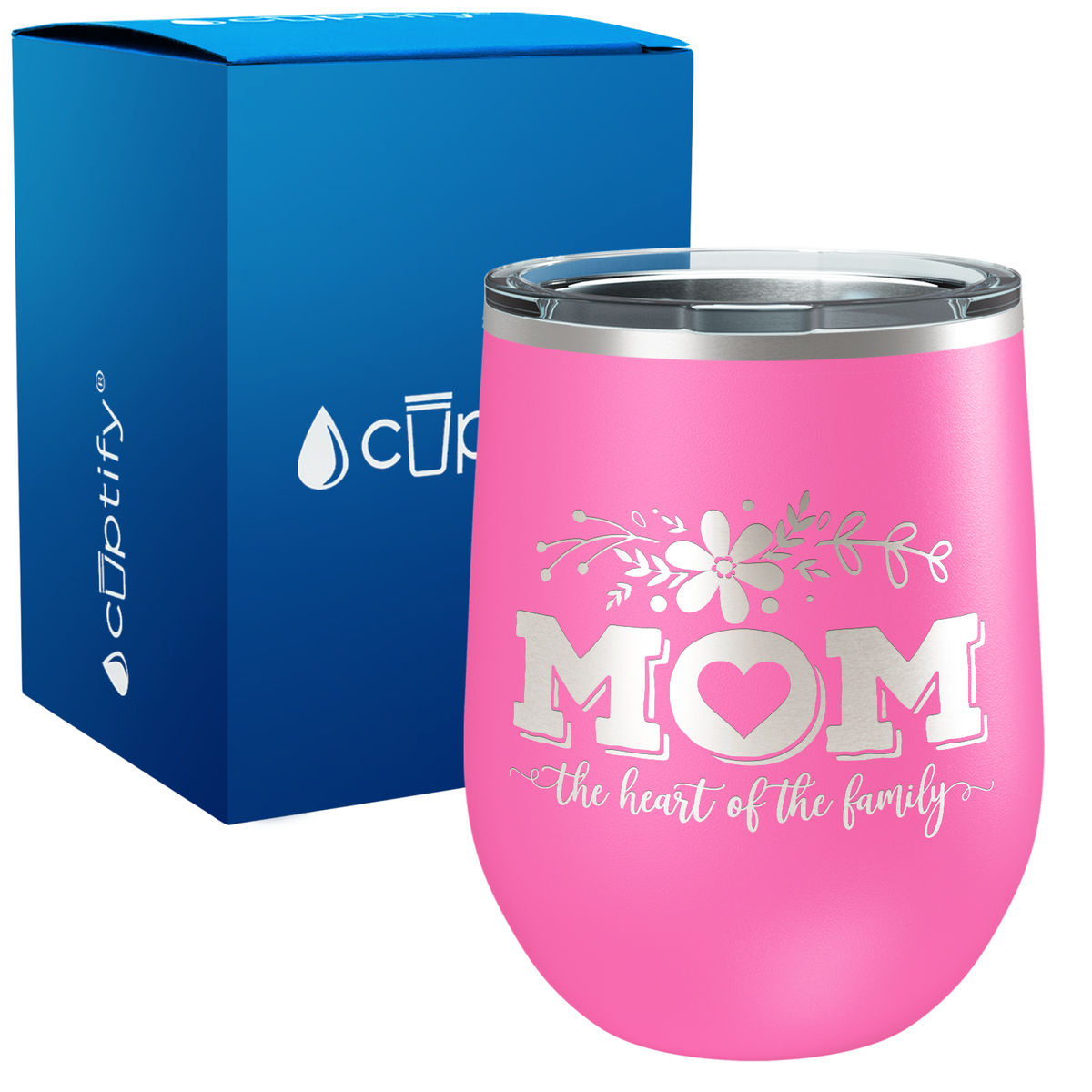 Mom the Heart of the Family 12oz Mom Wine Tumbler