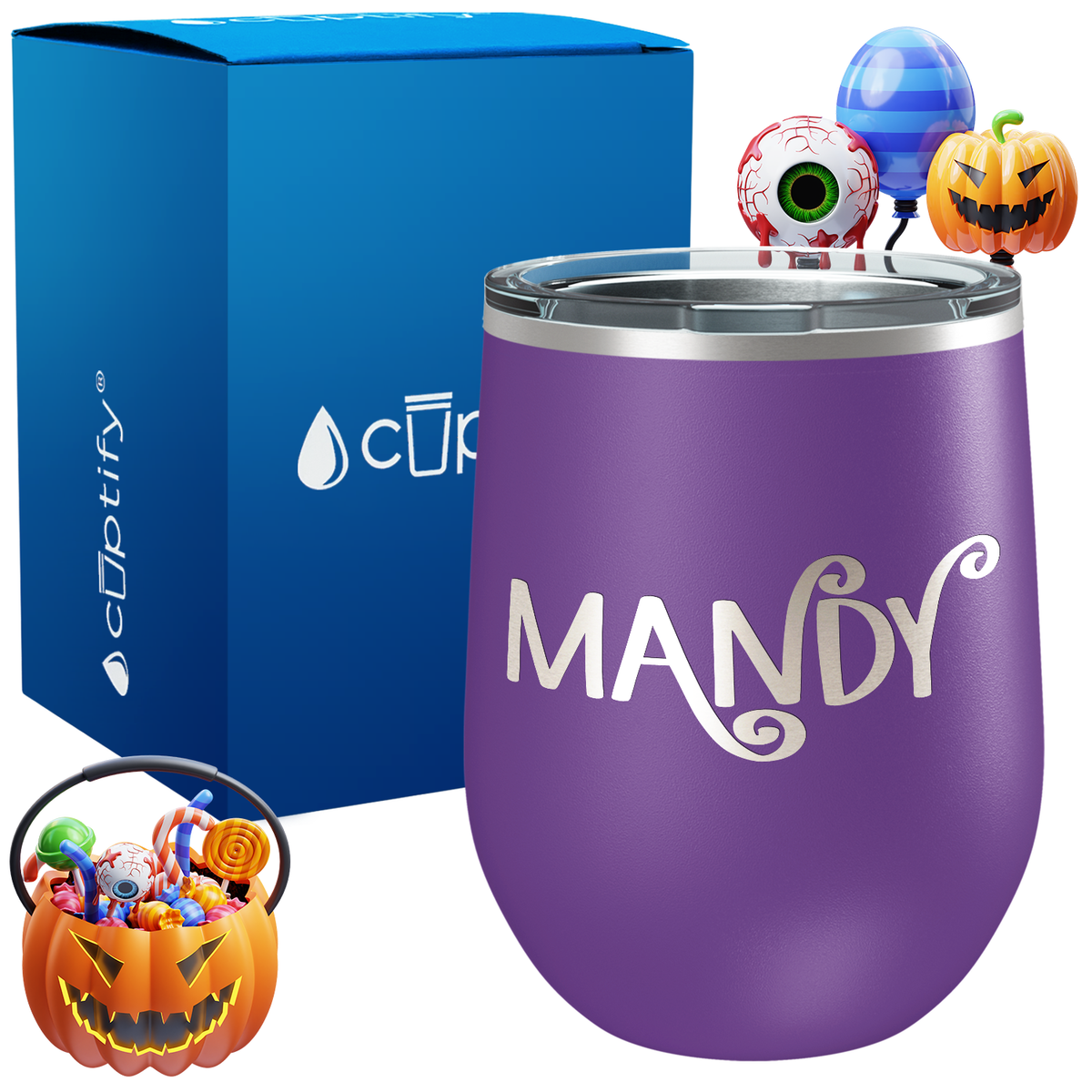 Personalized Curly Spooky Style 12oz Halloween Wine Tumbler