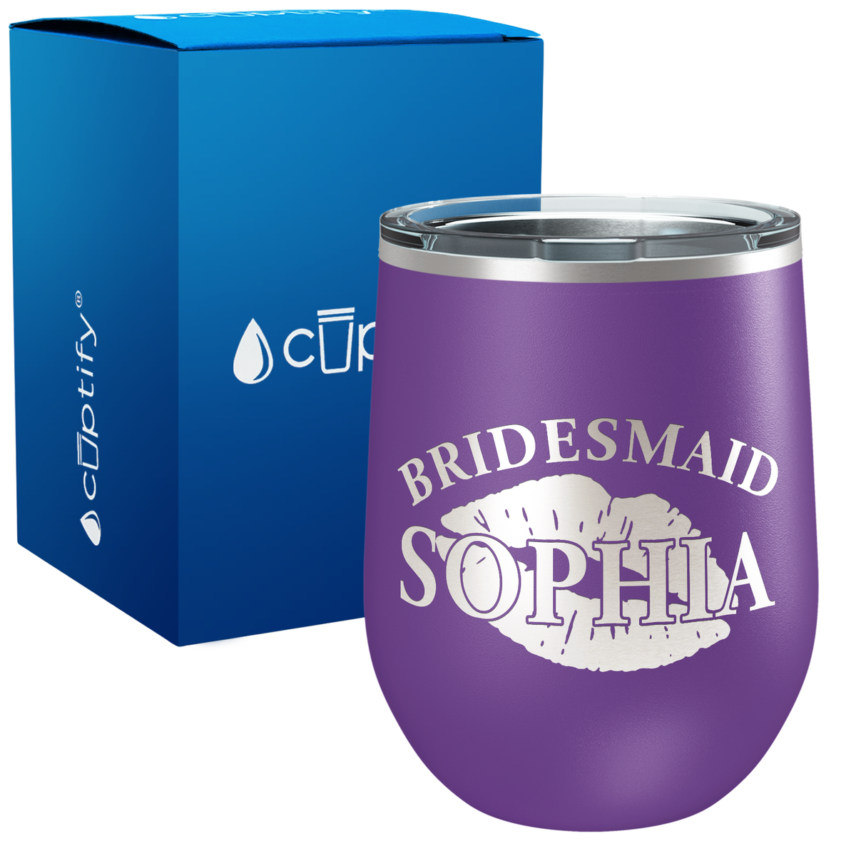 Personalized Bridesmaid Kissing Lips 12oz Bridal Shower Wine Tumbler