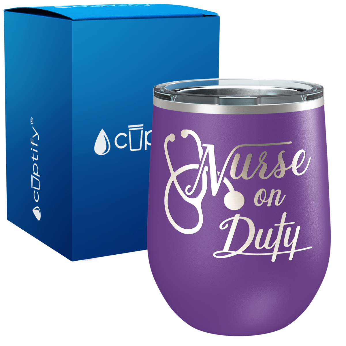 Nurse on Duty with Stethoscope 12oz Nurse Wine Tumbler