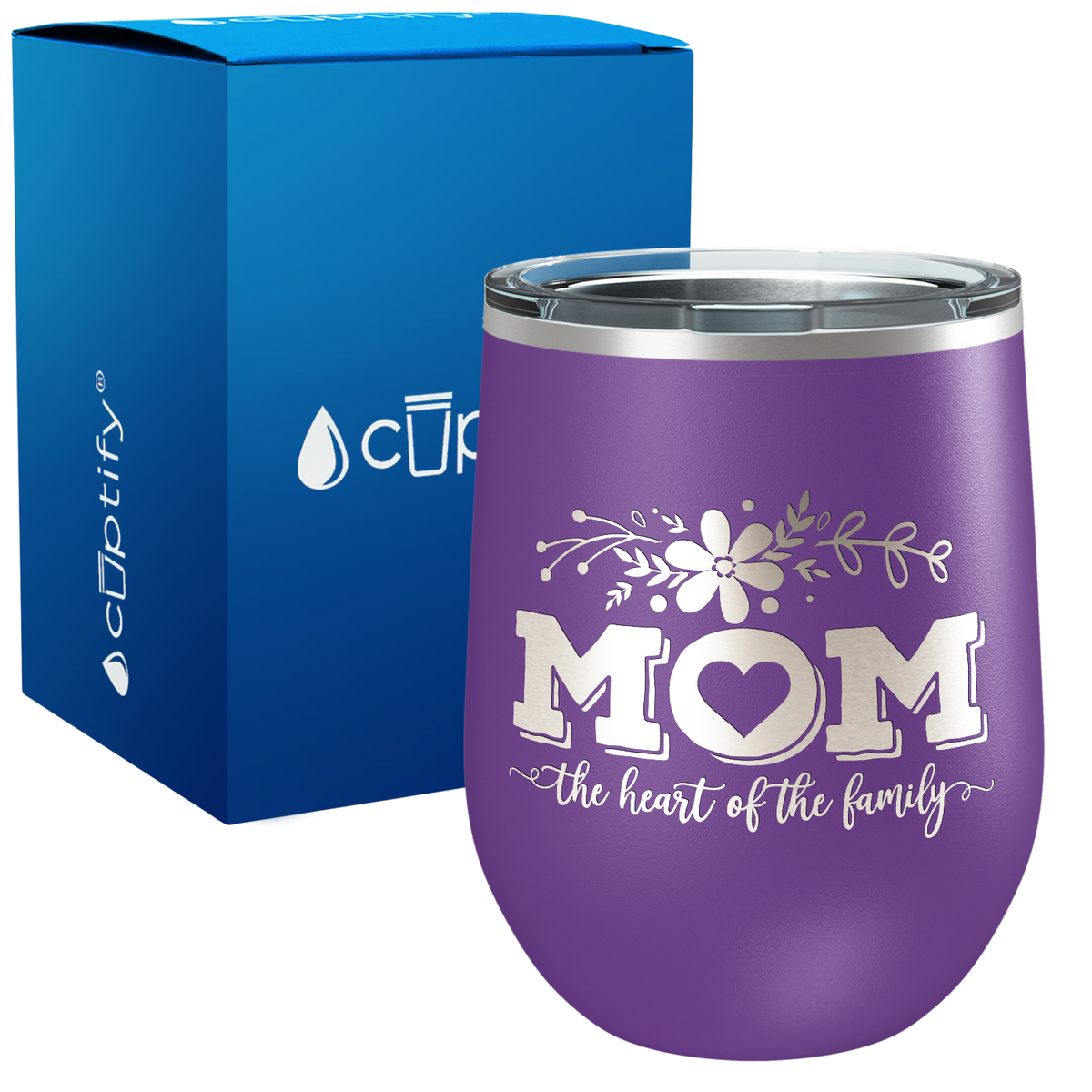 Mom the Heart of the Family 12oz Mom Wine Tumbler