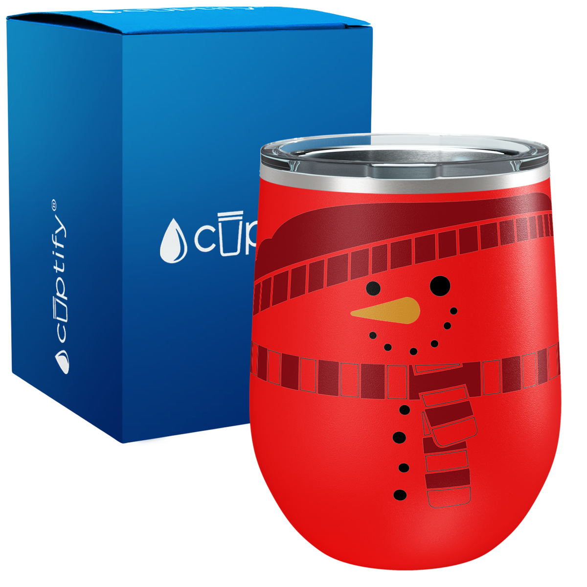 Holiday Snowman on 12oz Christmas Wine Tumbler