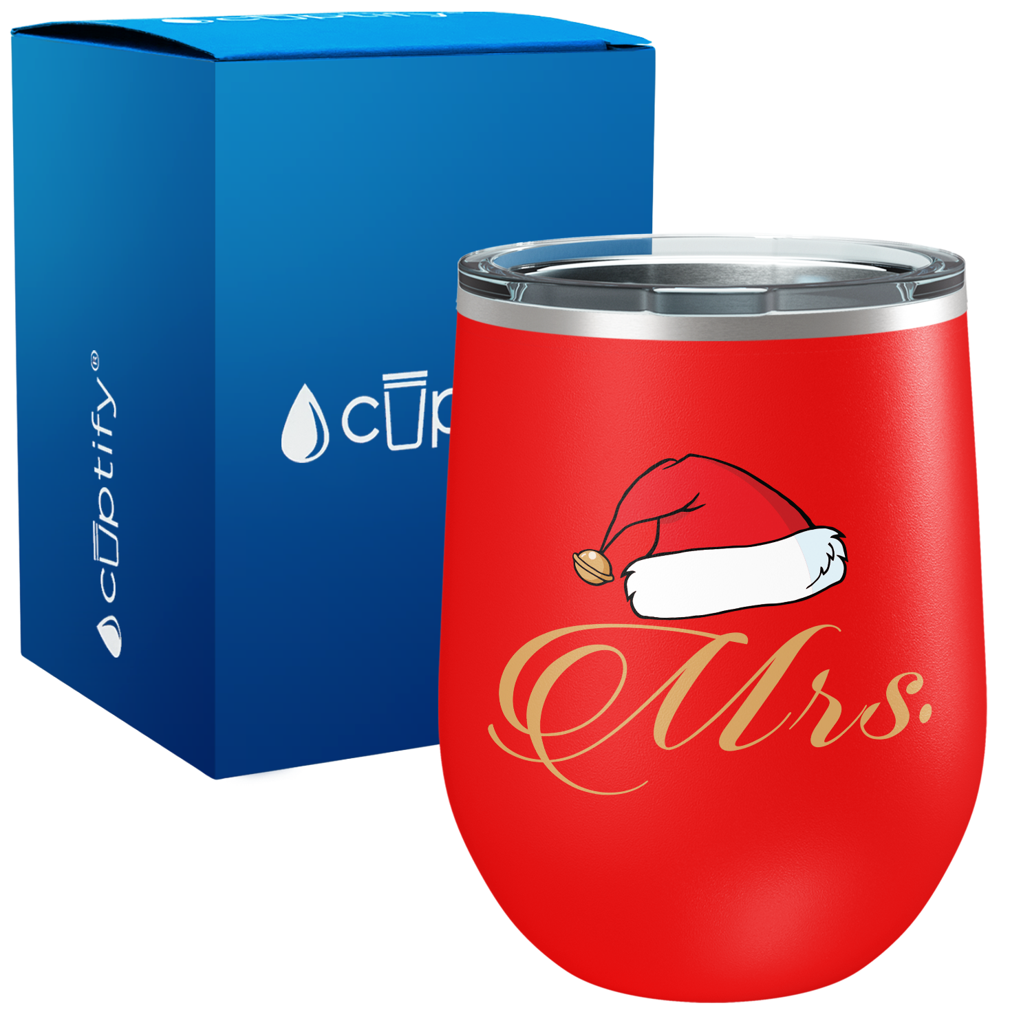 Mrs Claus with Santa Hat on 12oz Christmas Wine Tumbler
