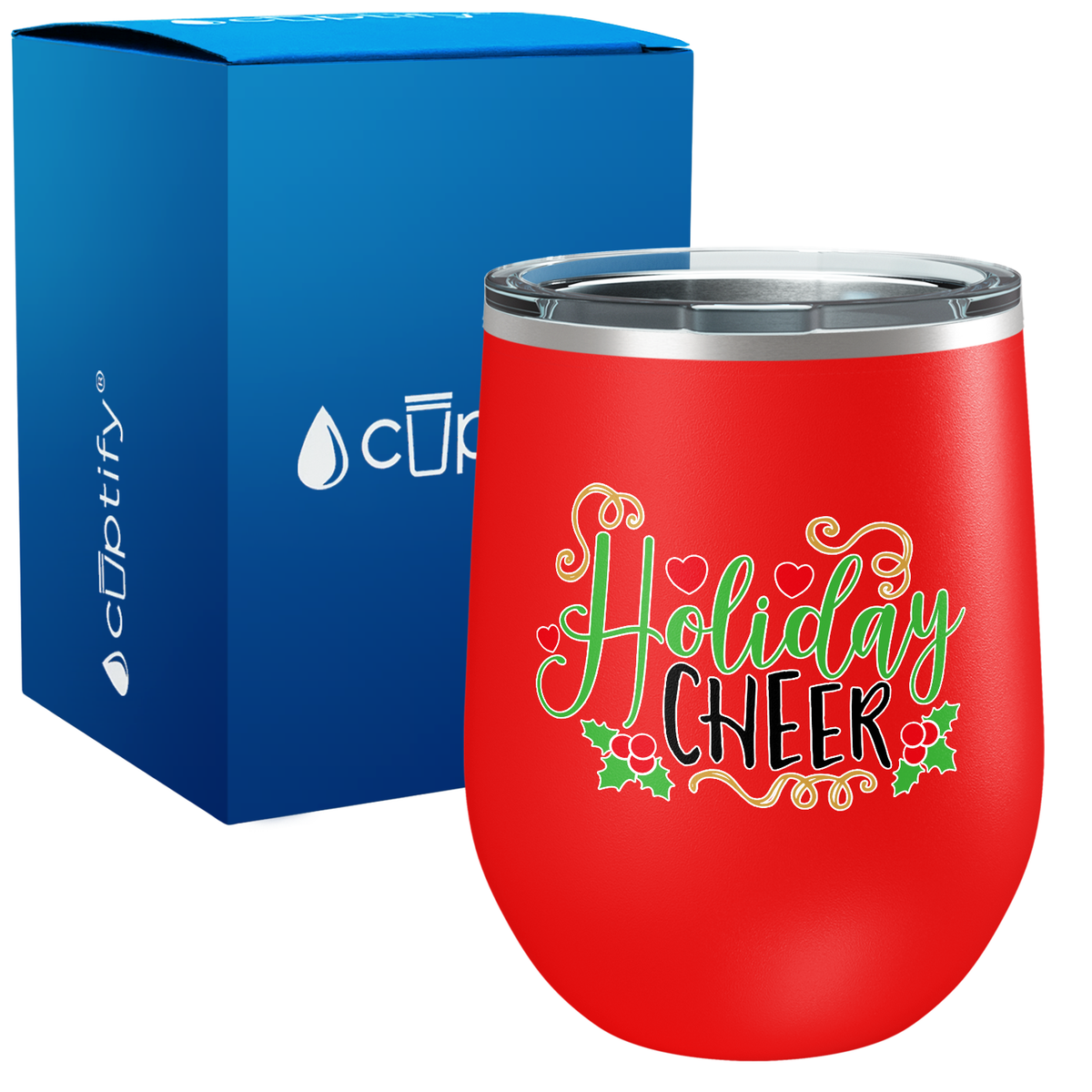 Holiday Cheer Mistletoe on 12oz Christmas Wine Tumbler