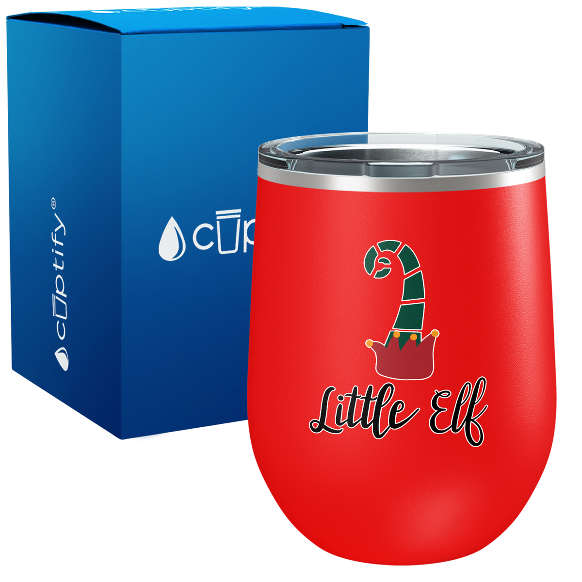 Little ELF with Santa Hat on 12oz Christmas Wine Tumbler