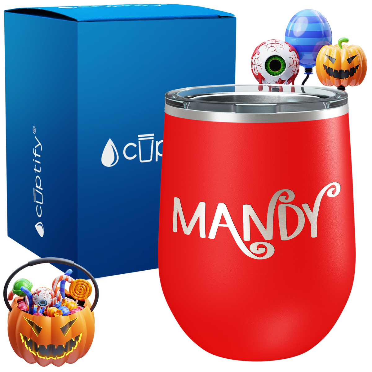 Personalized Curly Spooky Style 12oz Halloween Wine Tumbler