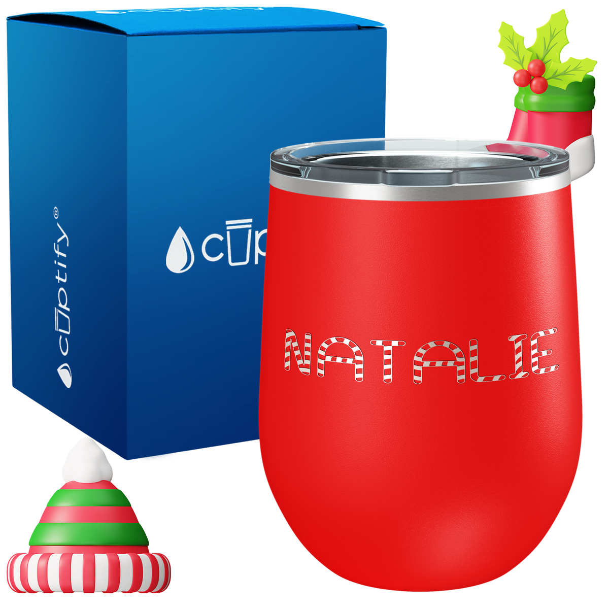 Personalized Candy Canes Christmas Font on 12oz Wine Tumbler