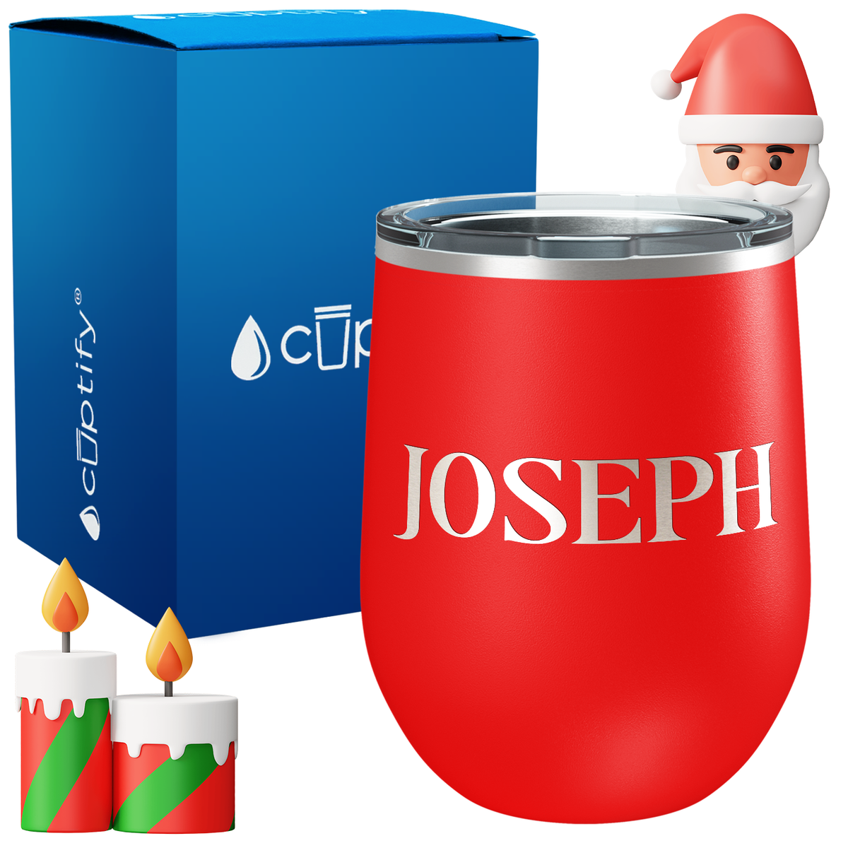 Personalized Merry Christmas Font on 12oz Wine Tumbler