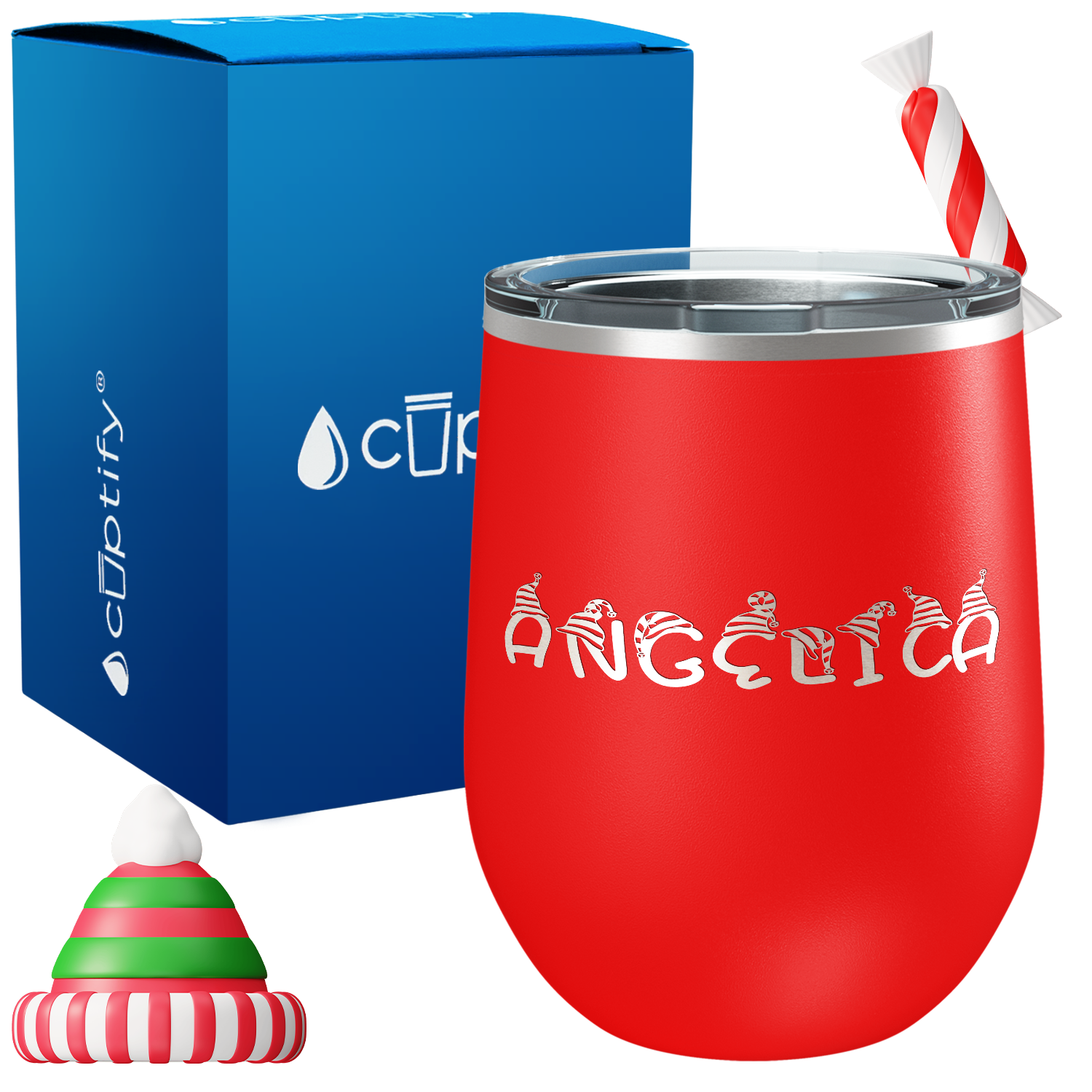 Personalized Elfen Christmas Font on 12oz Wine Tumbler