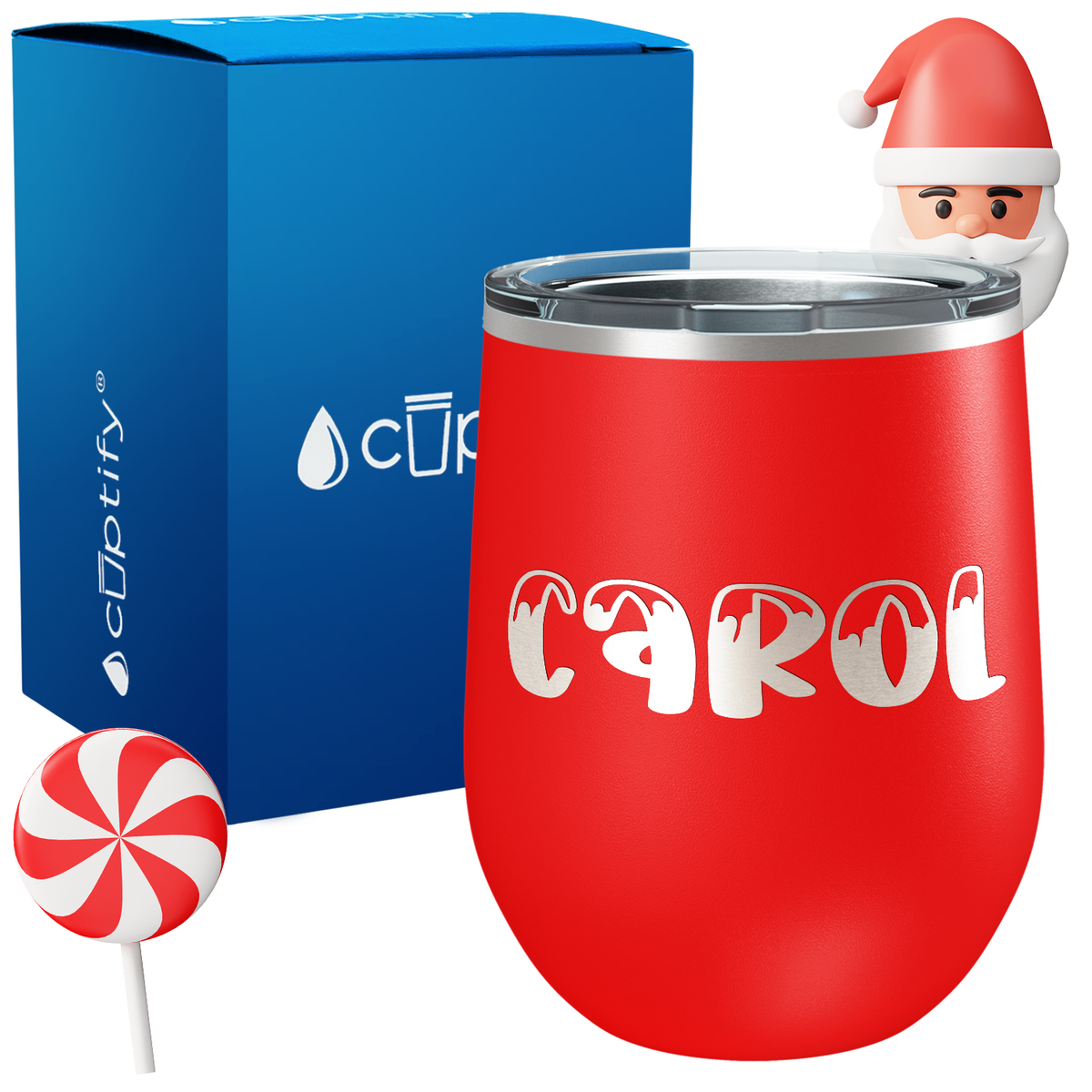Personalized Frosty Christmas Font on 12oz Wine Tumbler