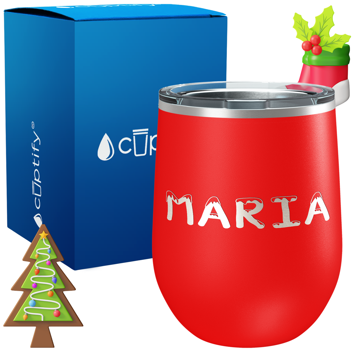 Personalized Snowy Christmas Font on 12oz Wine Tumbler