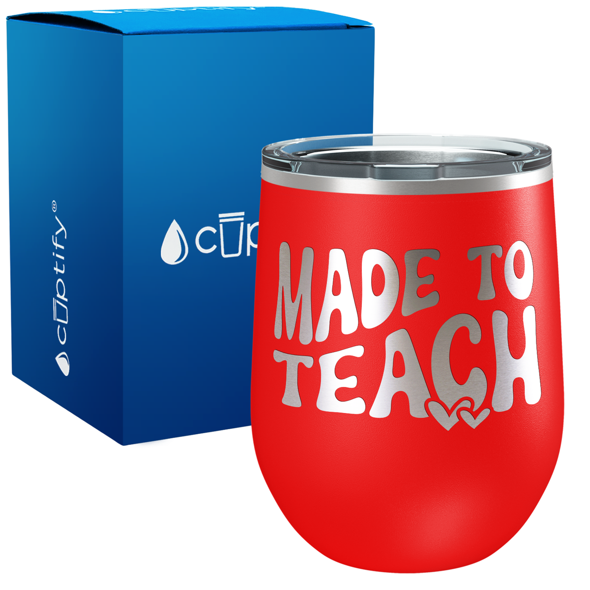 Made to Teach with Hearts 12oz Teacher Wine Tumbler