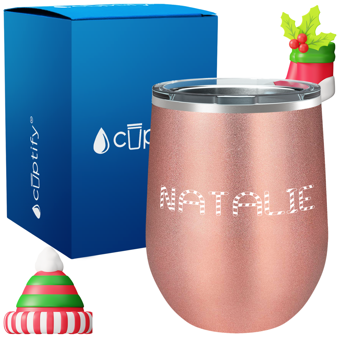 Personalized Candy Canes Christmas Font on 12oz Wine Tumbler