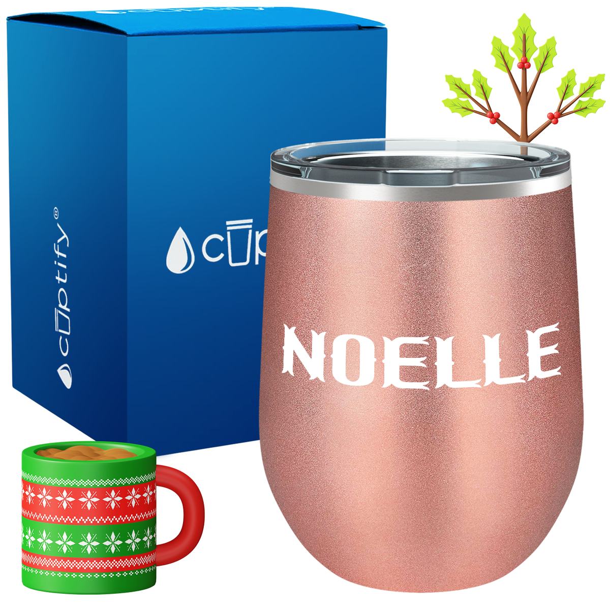 Personalized Claus Christmas Font on 12oz Wine Tumbler