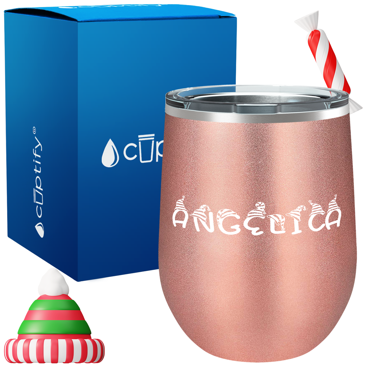 Personalized Elfen Christmas Font on 12oz Wine Tumbler