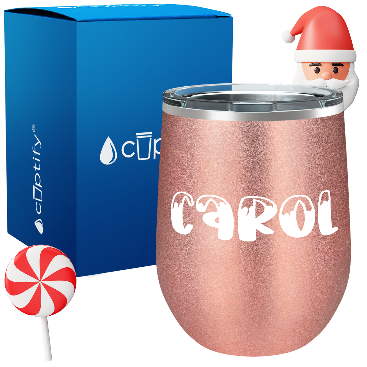 Personalized Frosty Christmas Font on 12oz Wine Tumbler