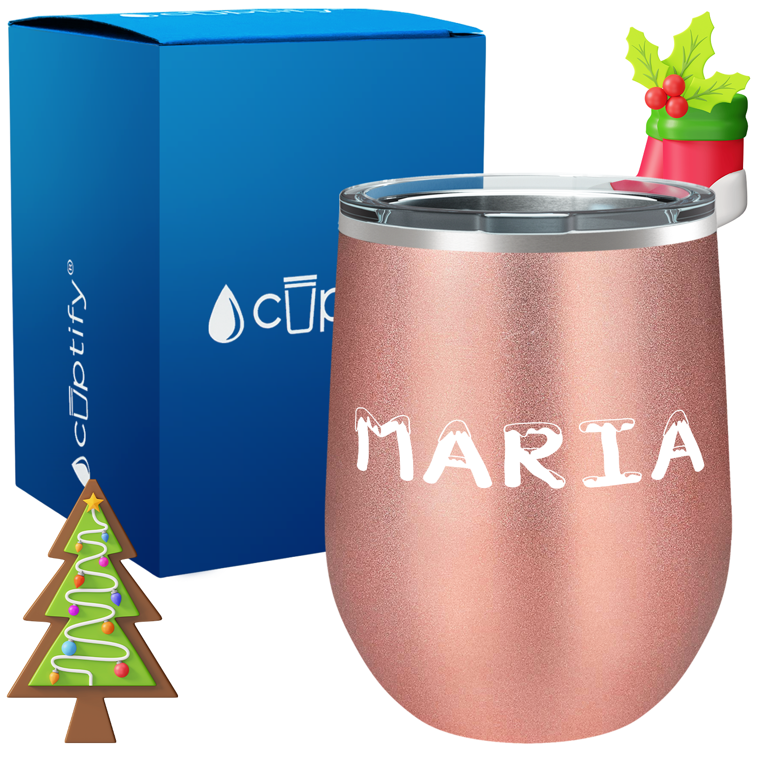 Personalized Snowy Christmas Font on 12oz Wine Tumbler