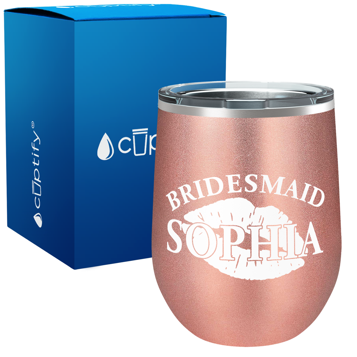 Personalized Bridesmaid Kissing Lips 12oz Bridal Shower Wine Tumbler