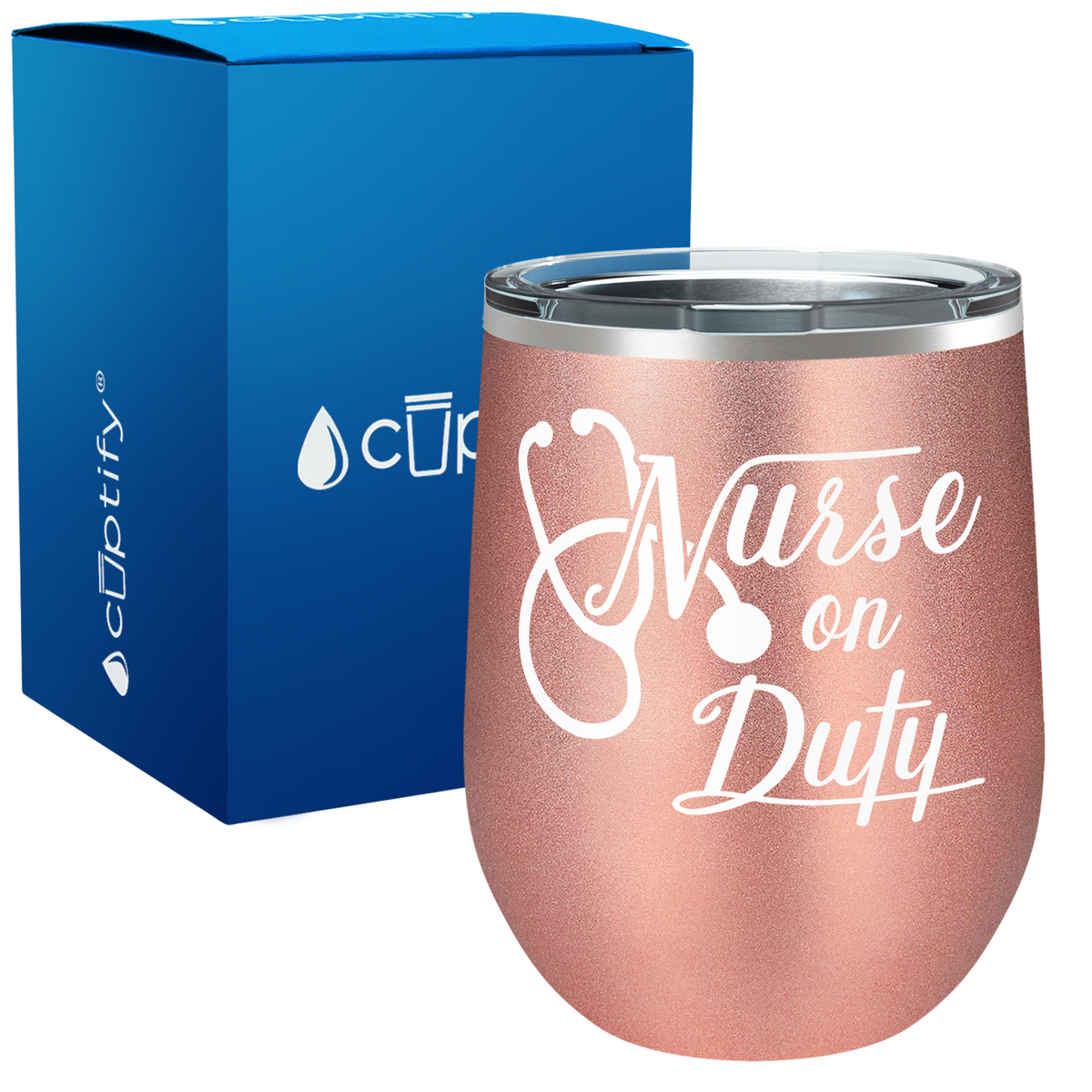 Nurse on Duty with Stethoscope 12oz Nurse Wine Tumbler