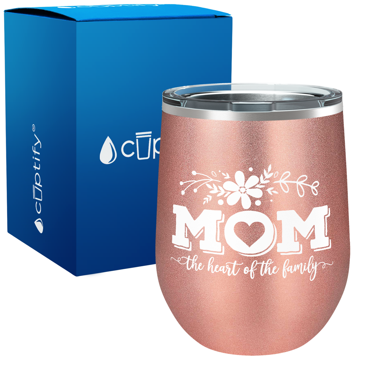 Mom the Heart of the Family 12oz Mom Wine Tumbler